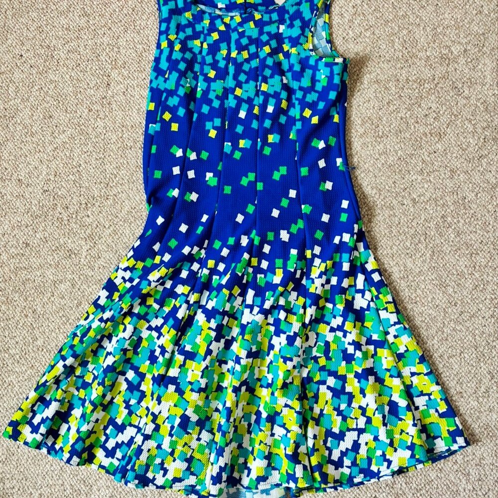 HAANI Women's Petite Blue Green Gyeometric Dress PM